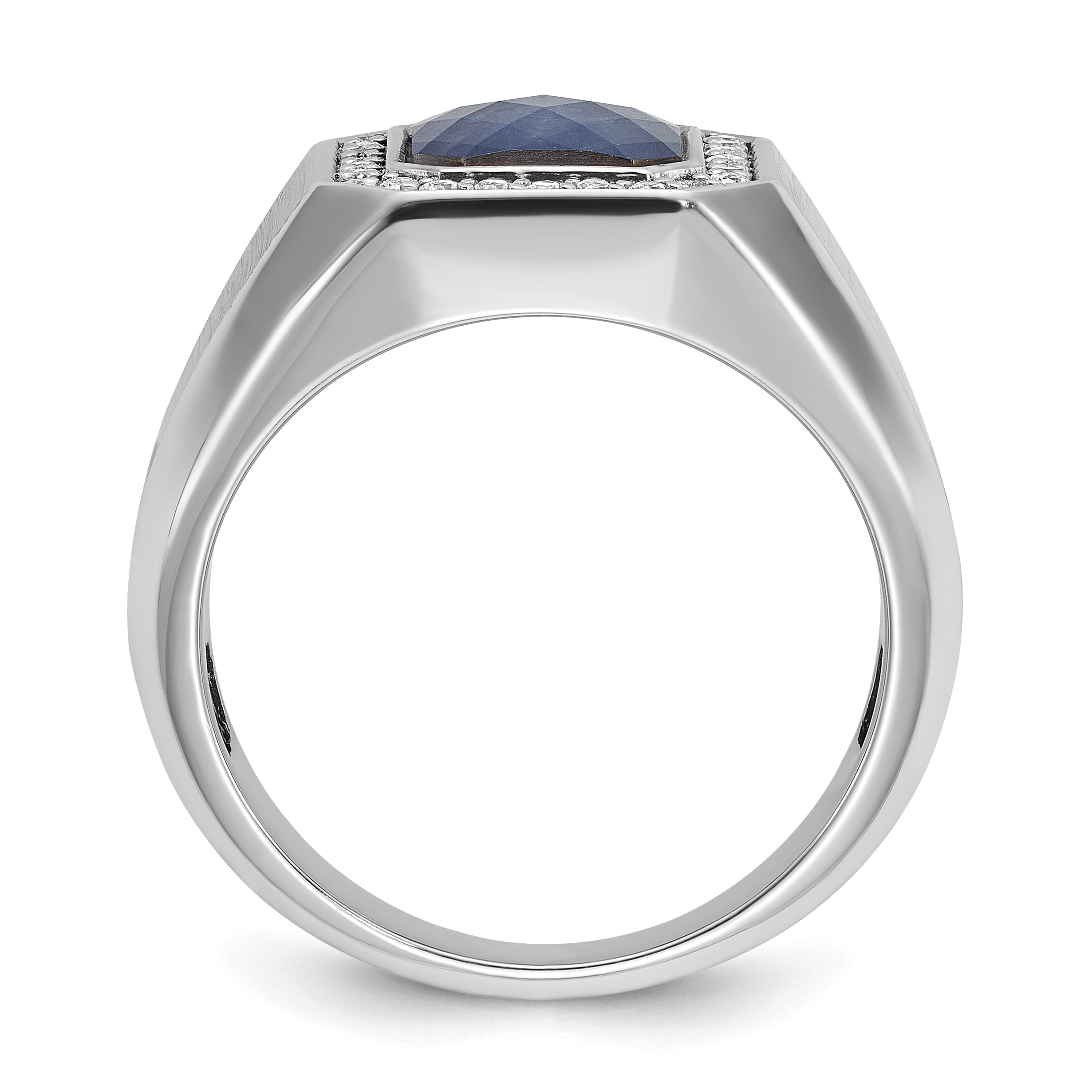 14k White Gold Men's Satin Sapphire Doublet Stone and 1/4 carat Diamond Complete Ring