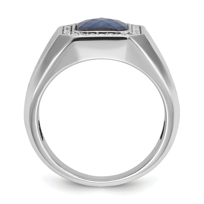 14k White Gold Men's Satin Sapphire Doublet Stone and 1/4 carat Diamond Complete Ring