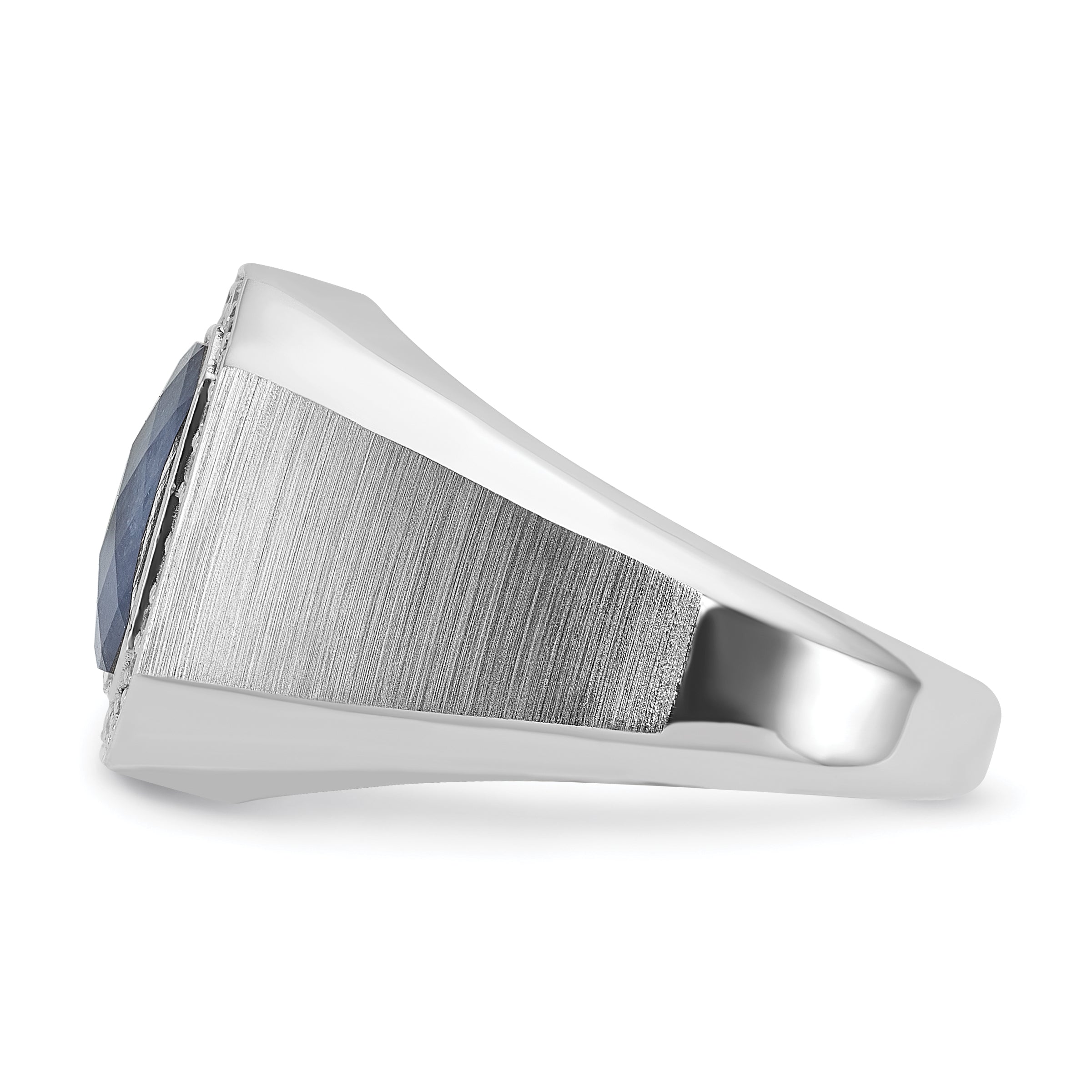 14k White Gold Men's Satin Sapphire Doublet Stone and 1/4 carat Diamond Complete Ring