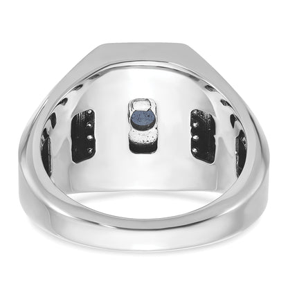 14k White Gold Men's Satin Sapphire Doublet Stone and 1/4 carat Diamond Complete Ring