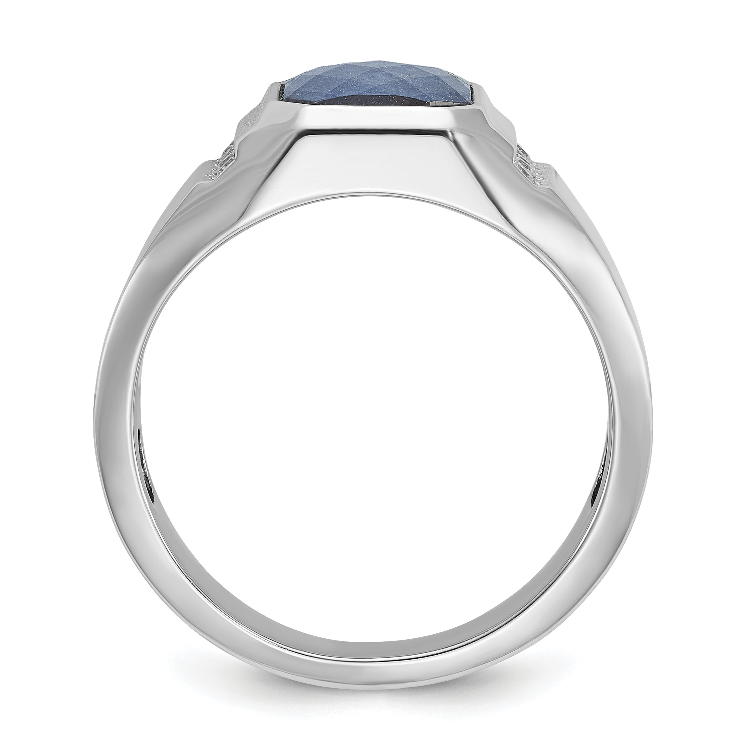14k White Gold Men's Sapphire Doublet Stone and 1/6 carat Diamond Complete Ring