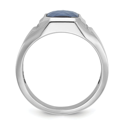 14k White Gold Men's Sapphire Doublet Stone and 1/6 carat Diamond Complete Ring