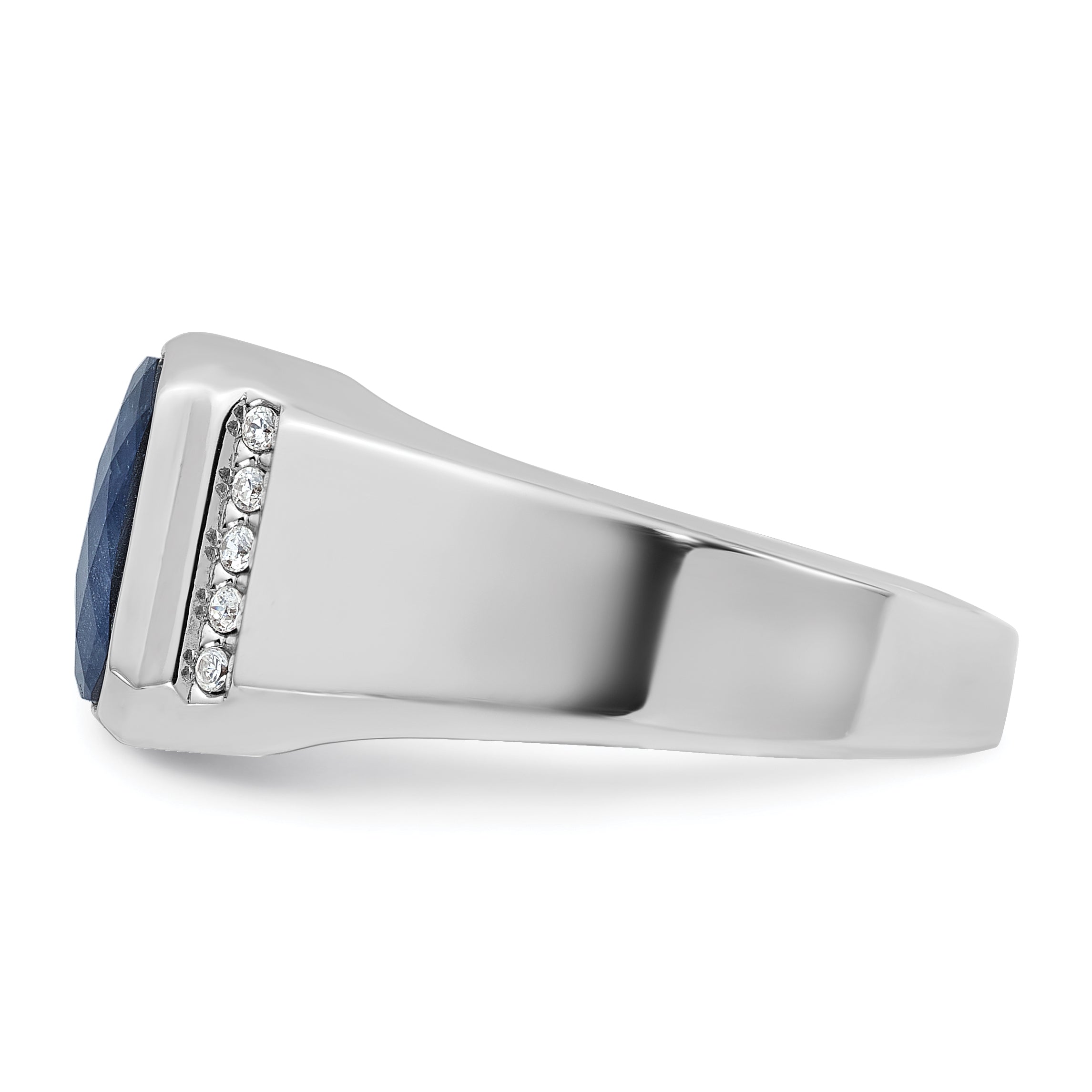 14k White Gold Men's Sapphire Doublet Stone and 1/6 carat Diamond Complete Ring