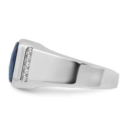 14k White Gold Men's Sapphire Doublet Stone and 1/6 carat Diamond Complete Ring