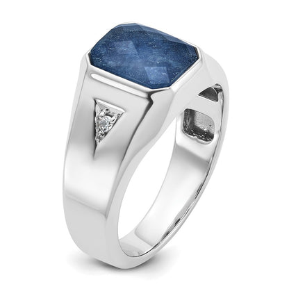 10K White Gold 10Kw Ibgoodman Men'S Sapphire Doublet Stone And Diamond Complete Ring