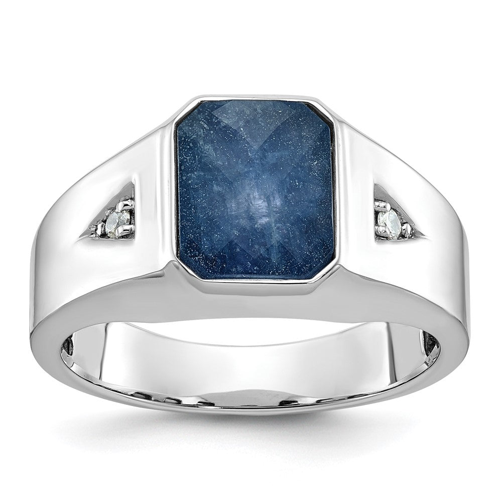 10K White Gold 10Kw Ibgoodman Men'S Sapphire Doublet Stone And Diamond Complete Ring