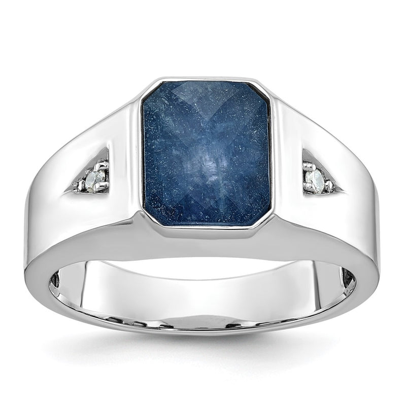 10K White Gold 10Kw Ibgoodman Men'S Sapphire Doublet Stone And Diamond Complete Ring