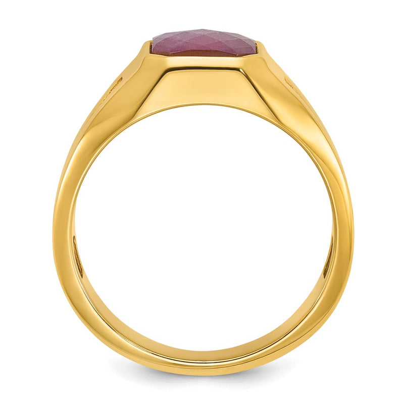 10K Yellow Gold Ibgoodman Men'S Created Ruby Doublet Stone And Diamond Complete Ring