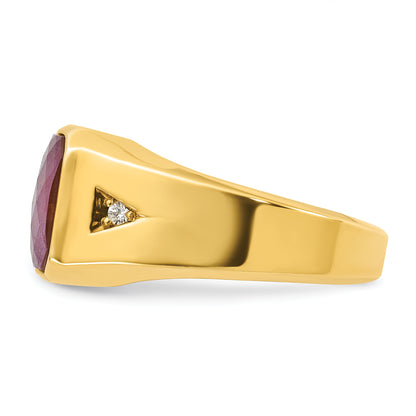 10K Yellow Gold Ibgoodman Men'S Created Ruby Doublet Stone And Diamond Complete Ring