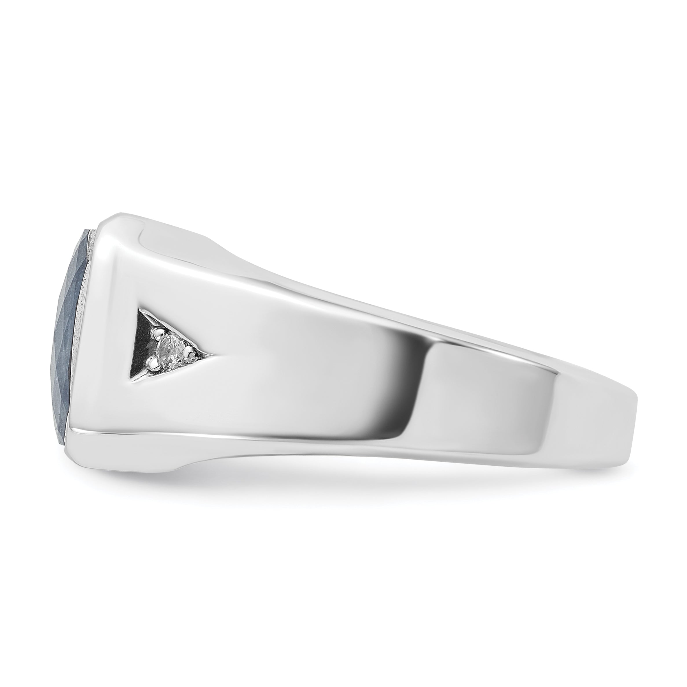 14k White Gold Men's Sapphire Doublet Stone and 1/20 carat Diamond Complete Ring