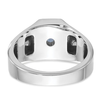 14k White Gold Men's Sapphire Doublet Stone and 1/20 carat Diamond Complete Ring