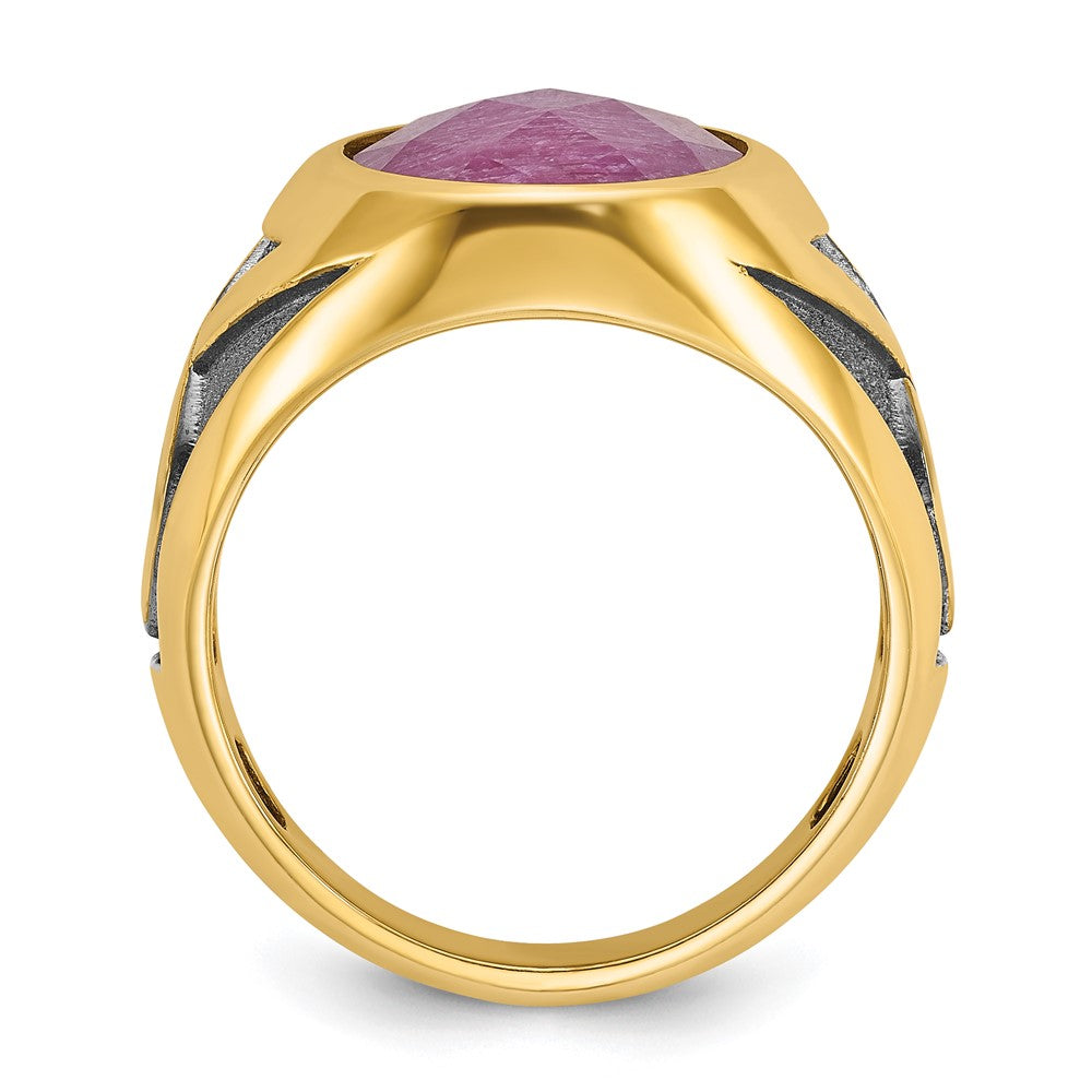 14k Yellow Gold with Black Rhodium Men's Ruby Doublet Stone Complete Ring