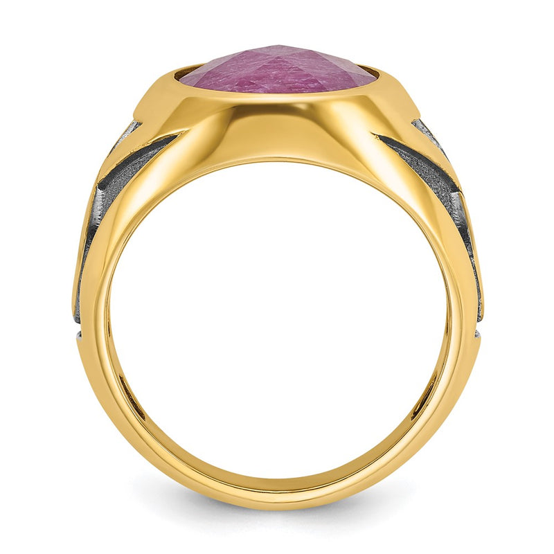 14k Yellow Gold with Black Rhodium Men's Ruby Doublet Stone Complete Ring