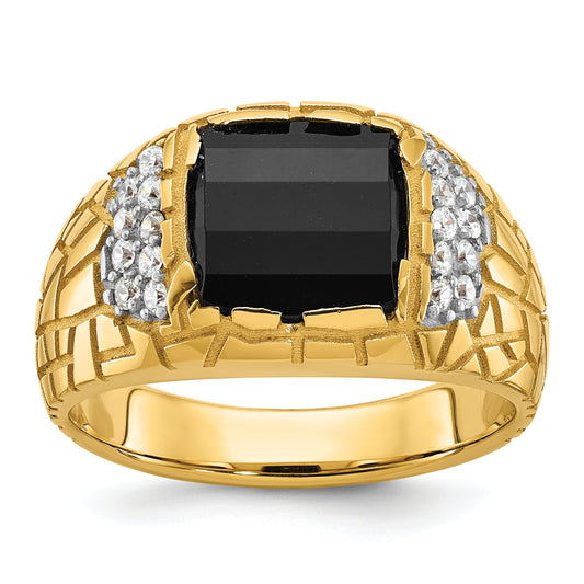 10K Yellow Gold Ibgoodman Men'S Polished And Nugget Textured Gemstone Ring Mounting