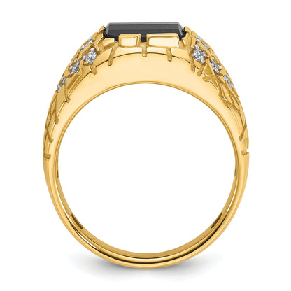 14k Yellow Gold 1/4 Ct. Lab Grown Diamond VS/SI+ G+ and Onyx Nugget Men's Ring