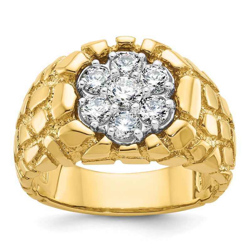 10K Two-Tone 10K Polished Nugget Cluster Diamond Men'S Ring