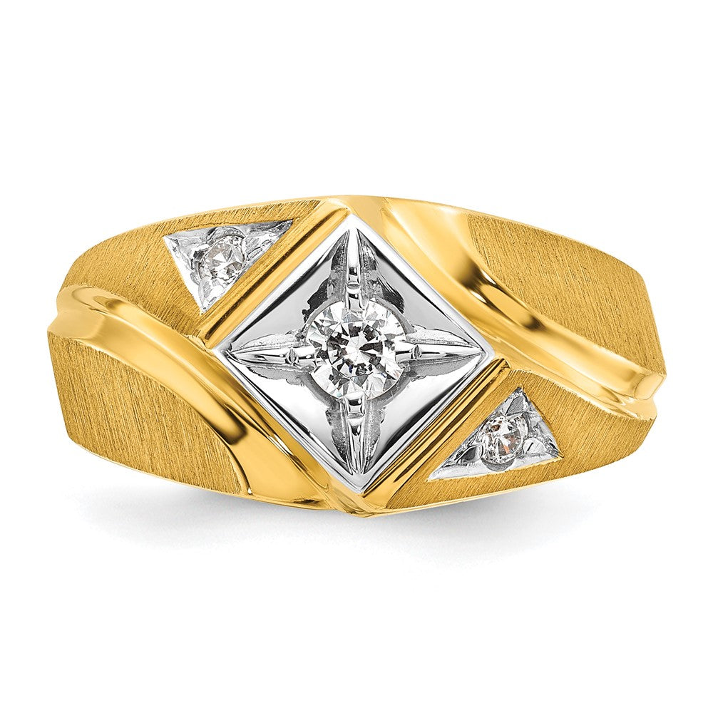 10K Two-Tone Ibgoodman Men'S Polished And Satin Diamond Complete Ring