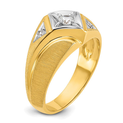 10K Two-Tone Ibgoodman Men'S Polished And Satin Diamond Complete Ring