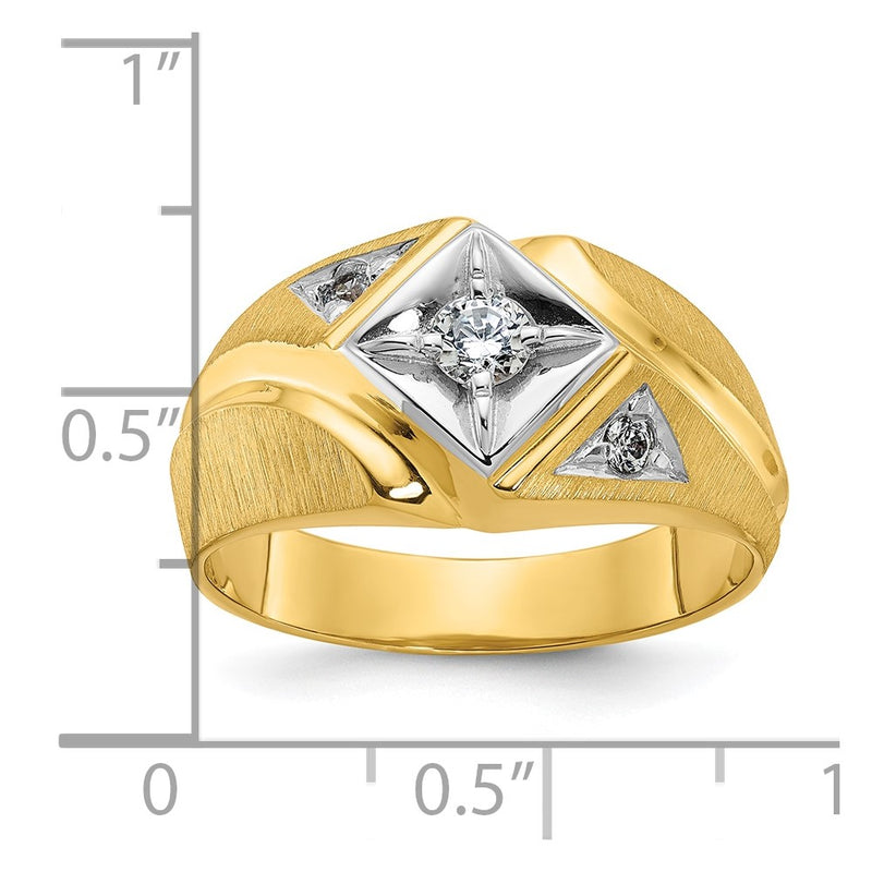 10K Two-Tone Ibgoodman Men'S Polished And Satin Diamond Complete Ring