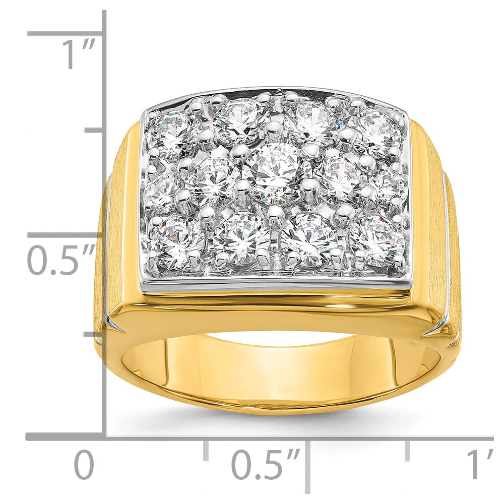 14k Two-tone with White Rhodium 1 7/8 Ct. Lab Grown Diamond VS/SI+ G+ Polished Satin and Grooved Men's Cluster Ring