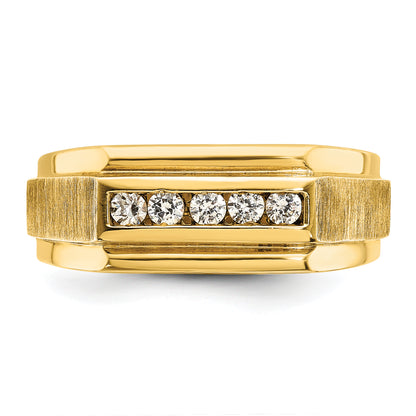 14k Yellow Gold Men's Polished and Satin 1/4 carat Diamond Complete Ring