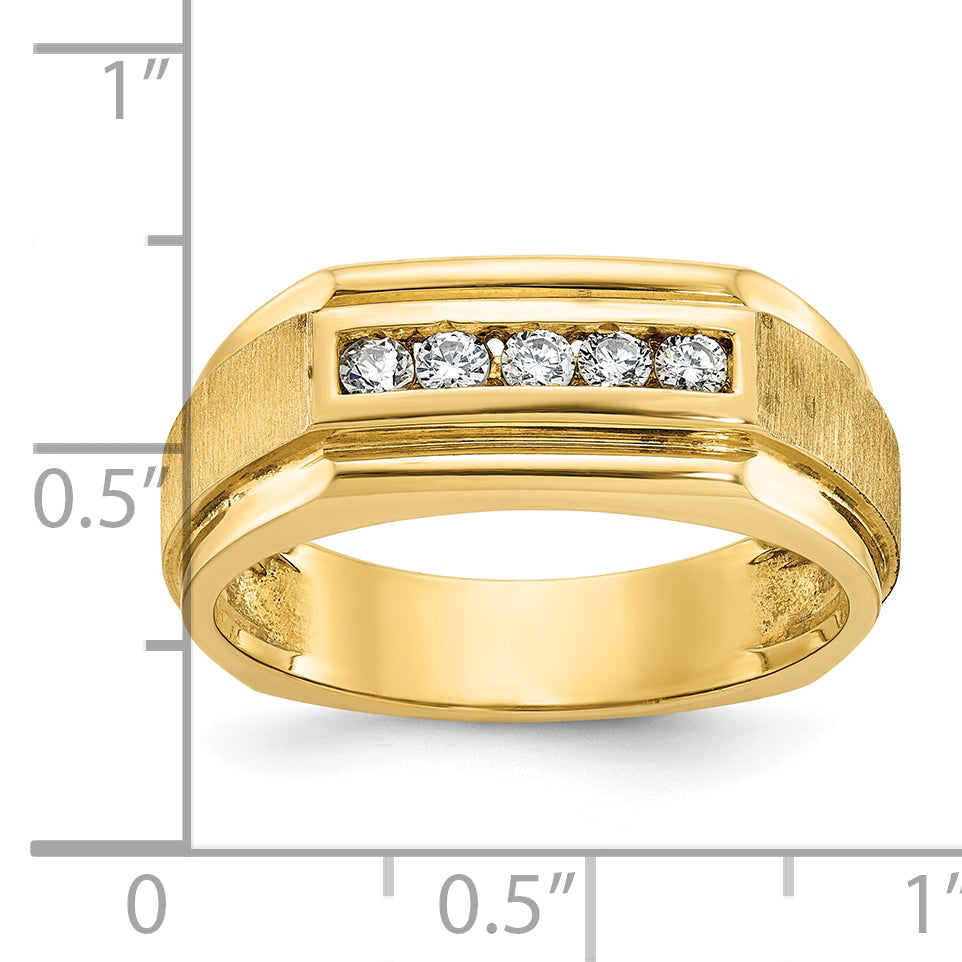 14k Yellow Gold Men's Polished and Satin 1/4 carat Diamond Complete Ring