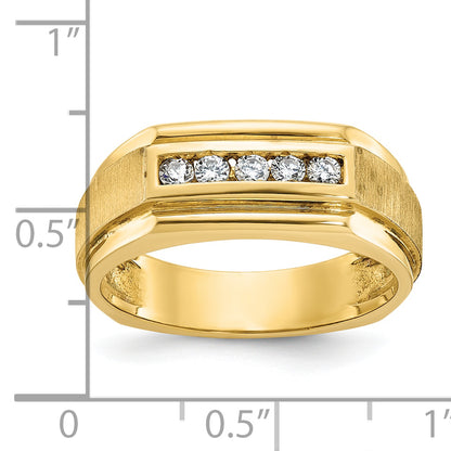 14k Yellow Gold Men's Polished and Satin 1/4 carat Diamond Complete Ring