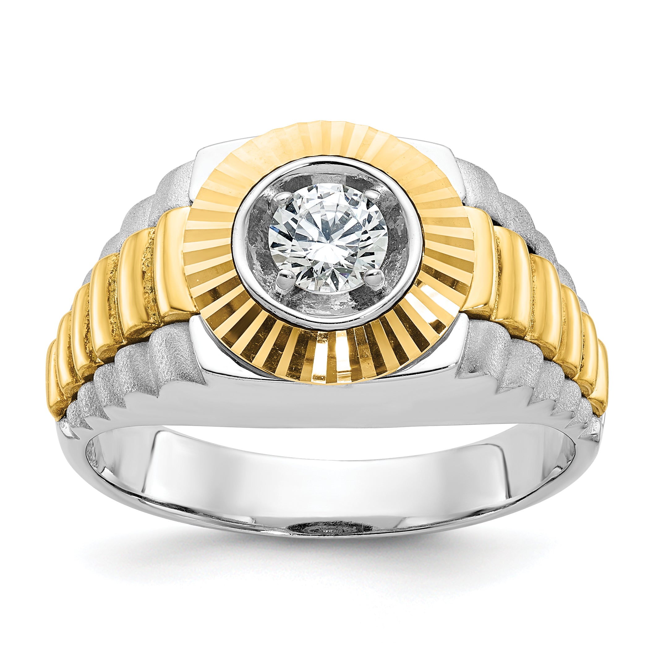 10K Two-Tone Ibgoodman Men'S Polished Satin And Textured Ring Mounting
