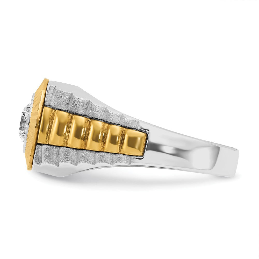 10K Two-Tone Ibgoodman Men'S Polished Satin And Textured 3/8 Carat A Quality Diamond Ring