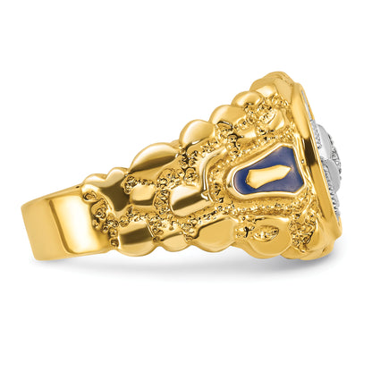 10K Two-Tone Ibgoodman Men'S Polished And Nugget Textured Blue Lodge Master Masonic Ring Mounting