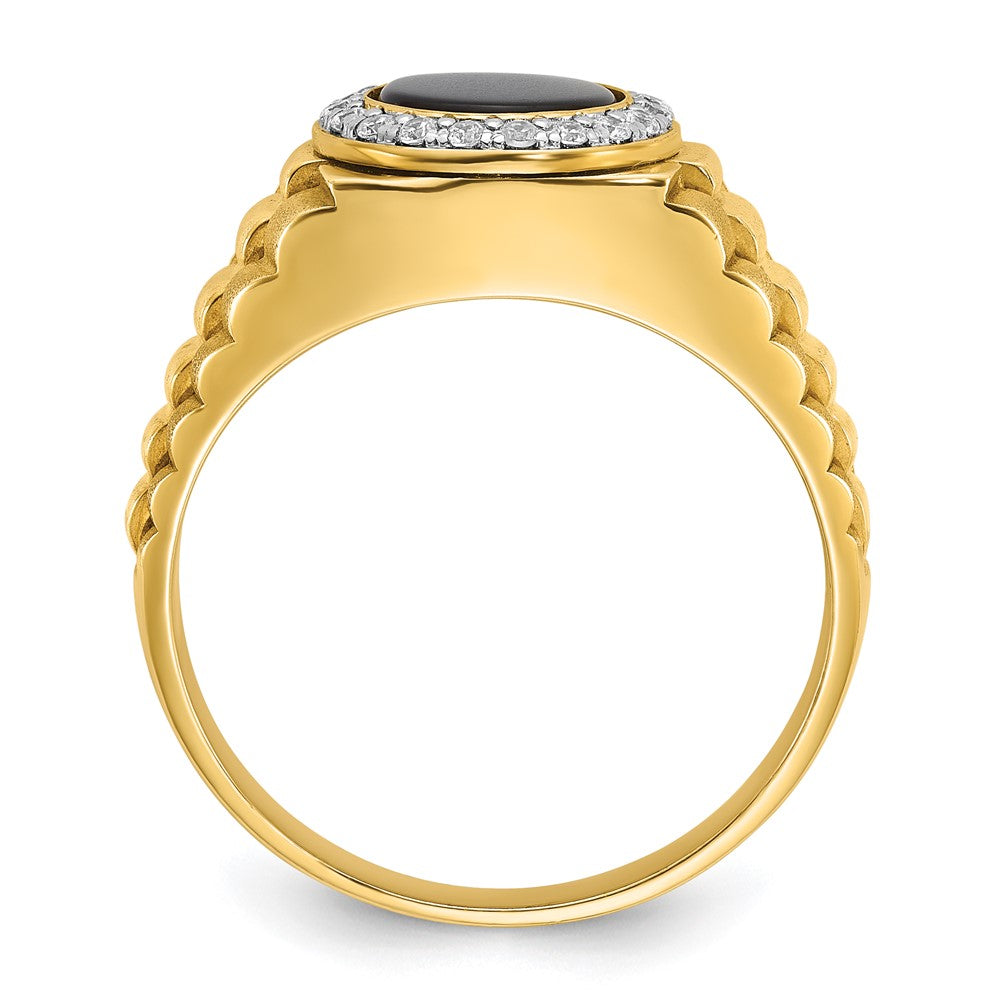 10K Two-Tone Ibgoodman Men'S Onyx And Diamond Complete Ring