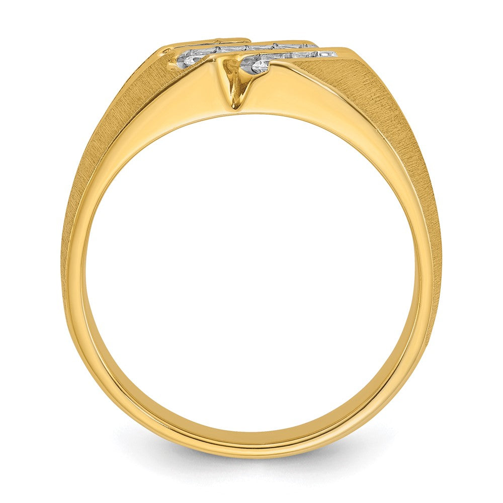 IBGoodman 10K Men's Polished Satin and Grooved 1/2 Carat A Quality Diamond Ring
