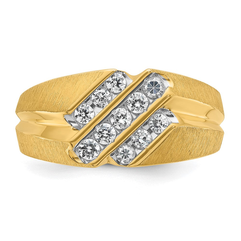IBGoodman 10K Men's Polished Satin and Grooved 1/2 Carat A Quality Diamond Ring