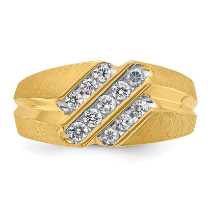 IBGoodman 10K Men's Polished Satin and Grooved 1/2 Carat A Quality Diamond Ring