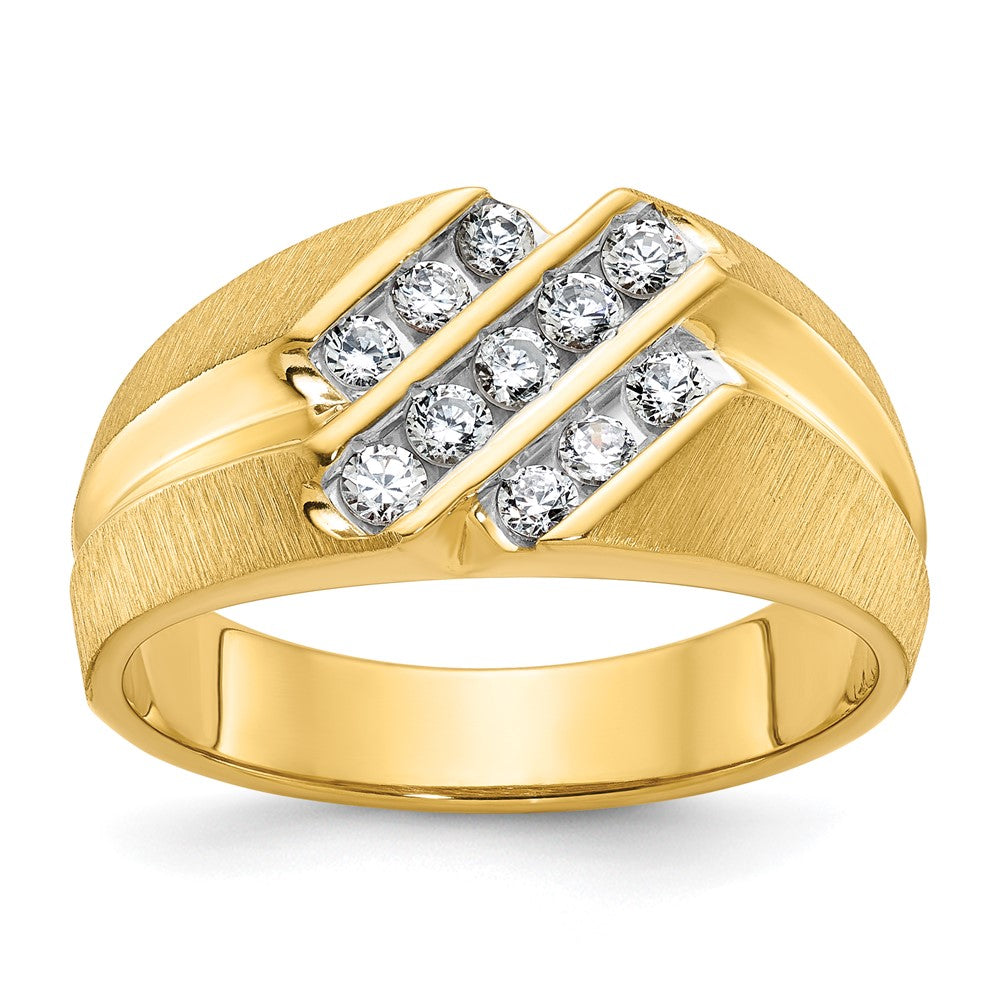 IBGoodman 10K Men's Polished Satin and Grooved 1/2 Carat A Quality Diamond Ring