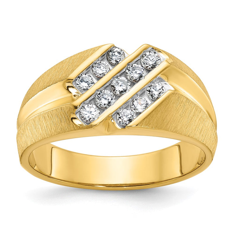IBGoodman 10K Men's Polished Satin and Grooved 1/2 Carat A Quality Diamond Ring