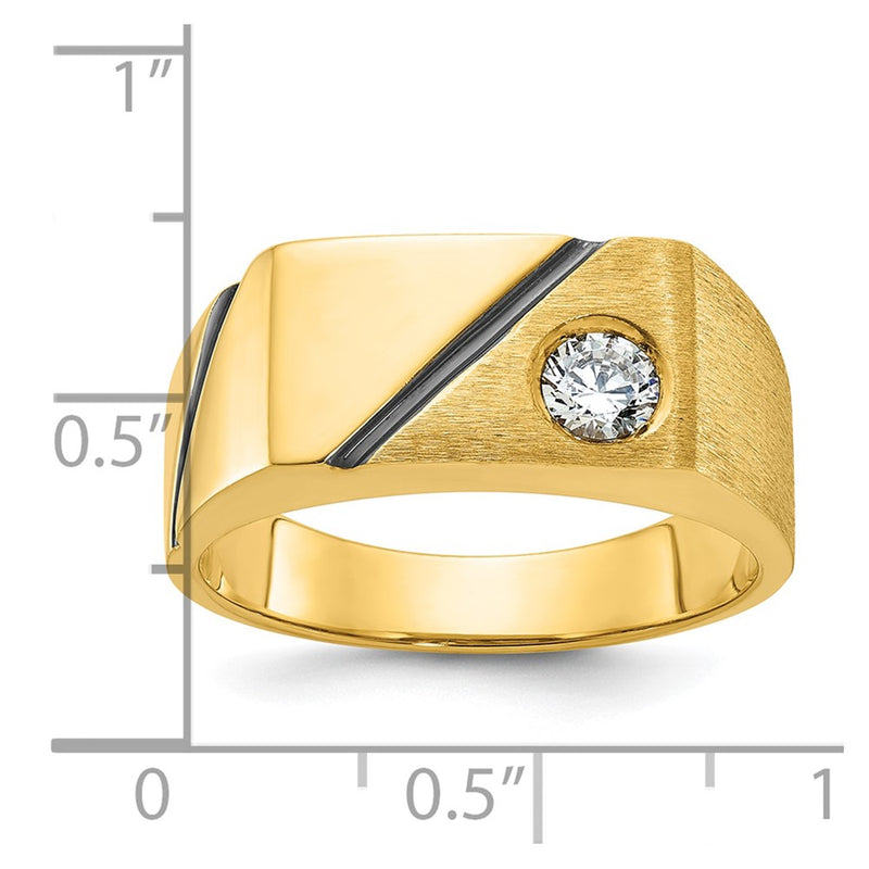 10K Yellow Gold Ibgoodman Men'S Black Rhodium Polished And Satin Diamond Complete Ring