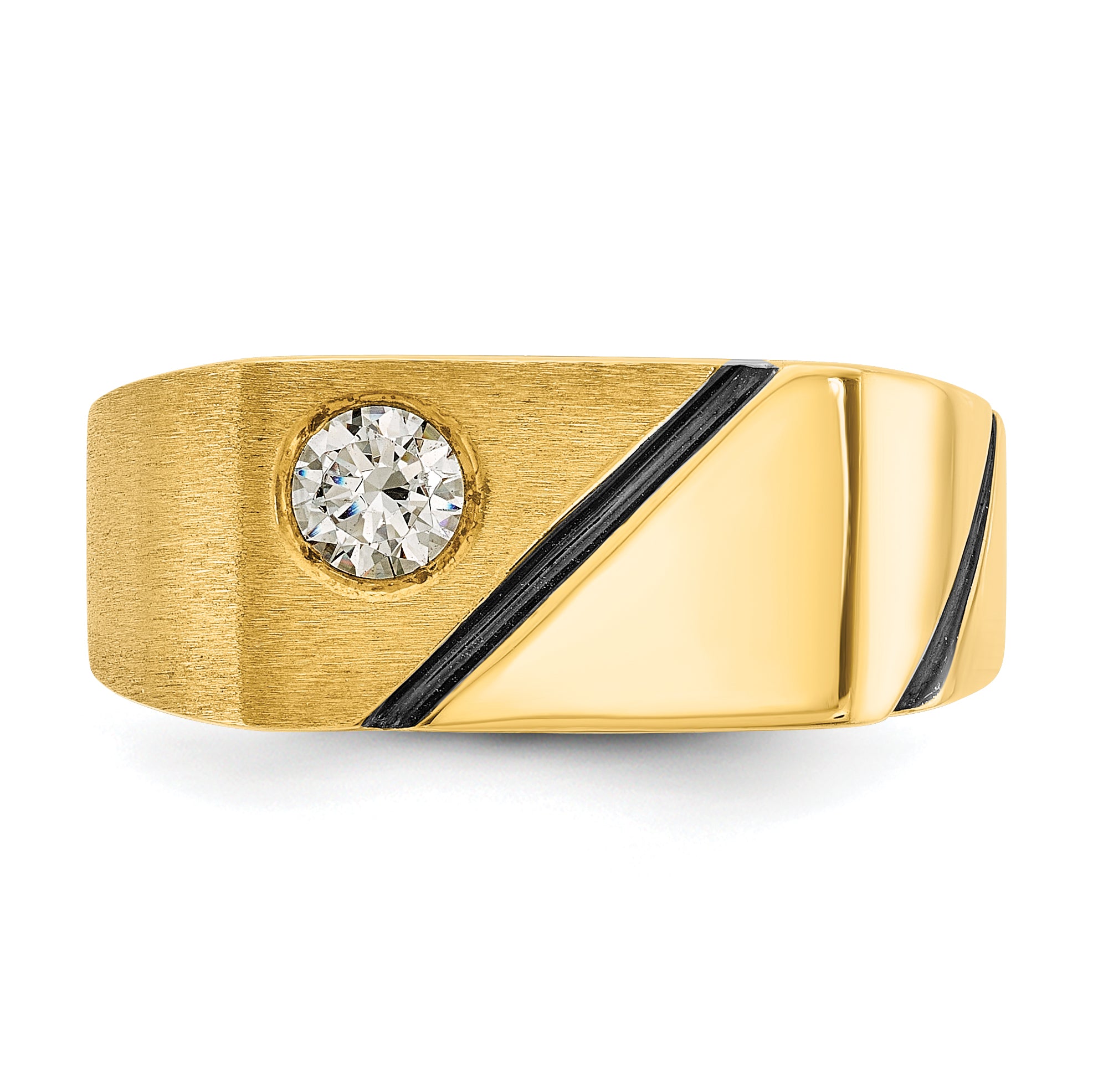 14k Yellow Gold with Black Rhodium Men's Polished and Satin 1/4 carat Diamond Complete Ring