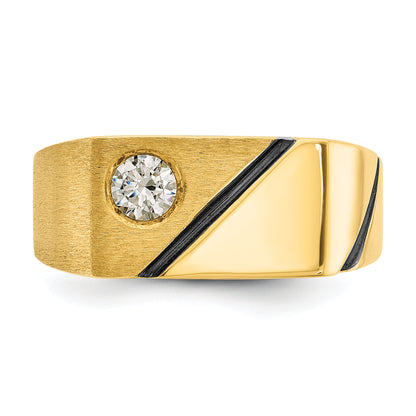 14k Yellow Gold with Black Rhodium Men's Polished and Satin 1/4 carat Diamond Complete Ring