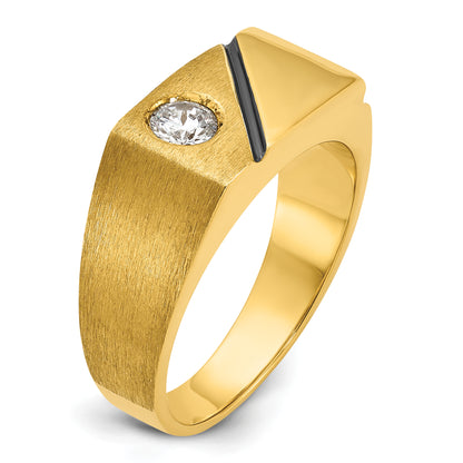 14k Yellow Gold with Black Rhodium Men's Polished and Satin 1/4 carat Diamond Complete Ring