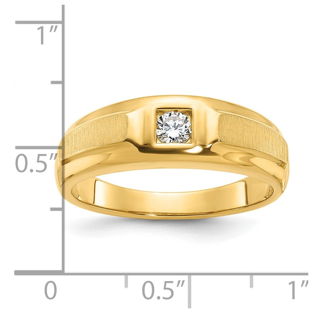 14k Yellow Gold Men's Polished and Satin 1/6 carat Diamond Complete Ring