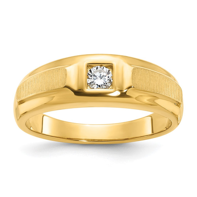 14k Yellow Gold Men's Polished and Satin 1/6 carat Diamond Complete Ring