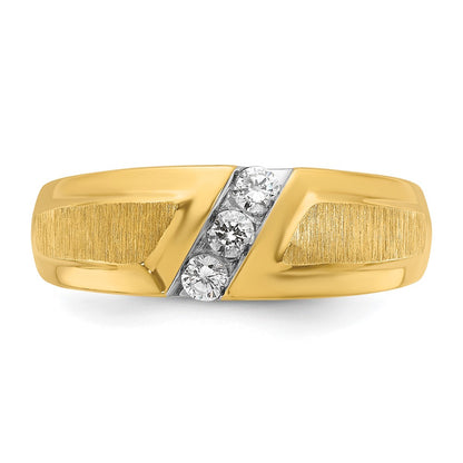 14k Yellow & Rhodium Gold Men's Polished and Satin 1/4 carat Diamond Complete Ring