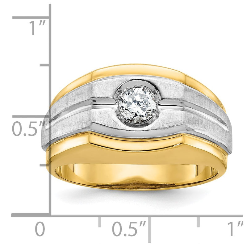 10K Two-Tone Ibgoodman Men'S Polished And Satin Diamond Complete Ring