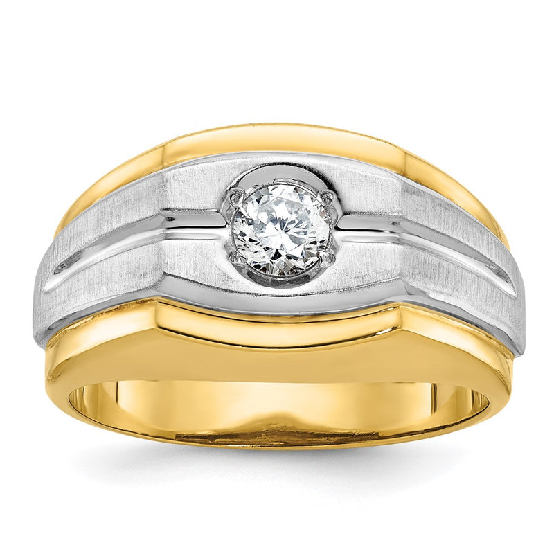 14k Two-tone  Two Tone 1/3 Ct. Lab Grown Diamond VS/SI+ G+ Complete Polished and Satin Men's Ring