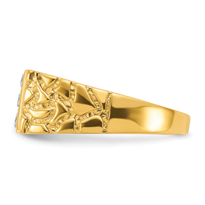 14K Yellow Gold Ibgoodman .02 Carat Lab Grown Diamond Vs/Si+ G+ Complete Textured Men'S Nugget Ring