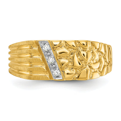 14K Yellow Gold Ibgoodman .02 Carat Lab Grown Diamond Vs/Si+ G+ Complete Textured Men'S Nugget Ring
