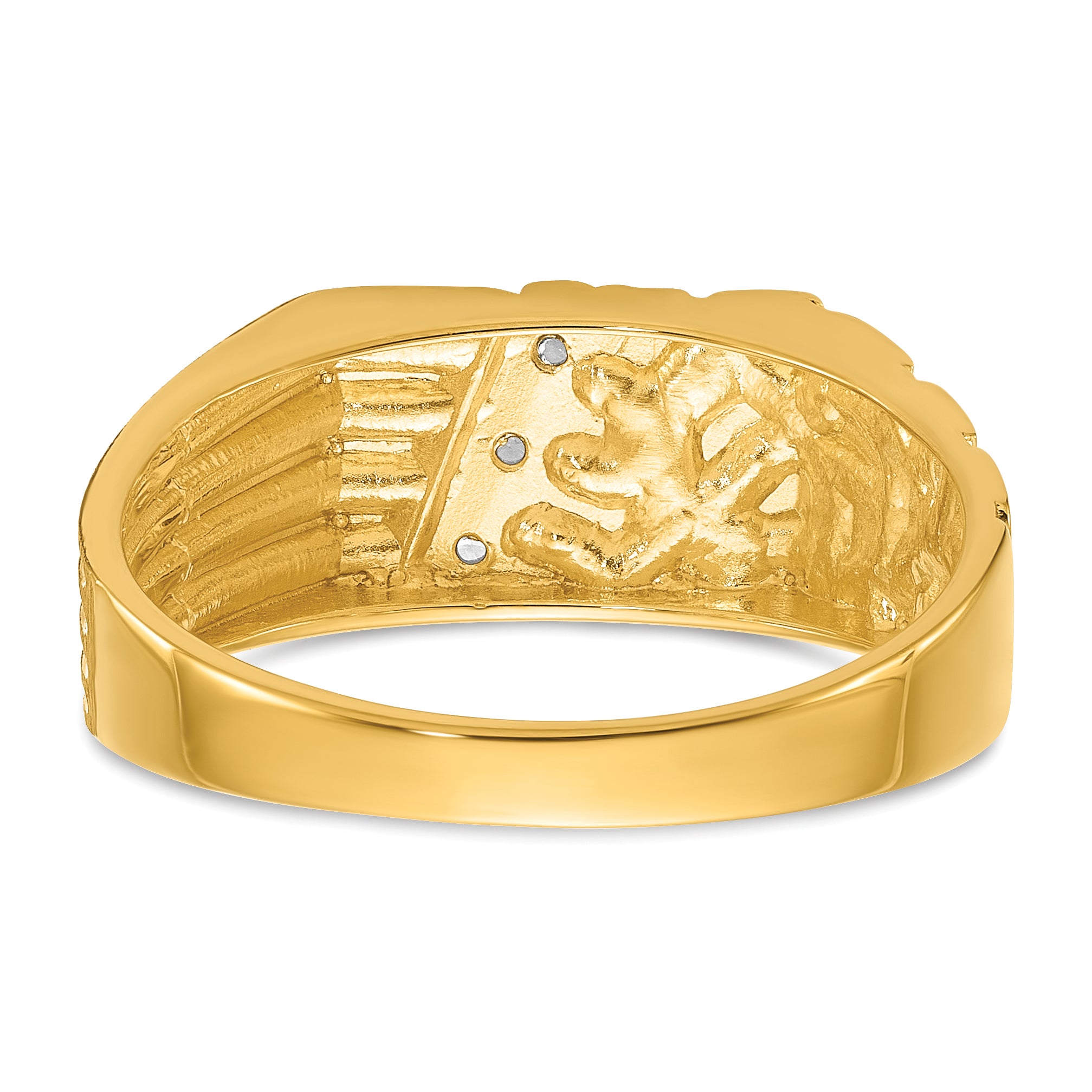 14K Yellow Gold Ibgoodman .02 Carat Lab Grown Diamond Vs/Si+ G+ Complete Textured Men'S Nugget Ring