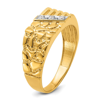 14K Yellow Gold Ibgoodman .02 Carat Lab Grown Diamond Vs/Si+ G+ Complete Textured Men'S Nugget Ring
