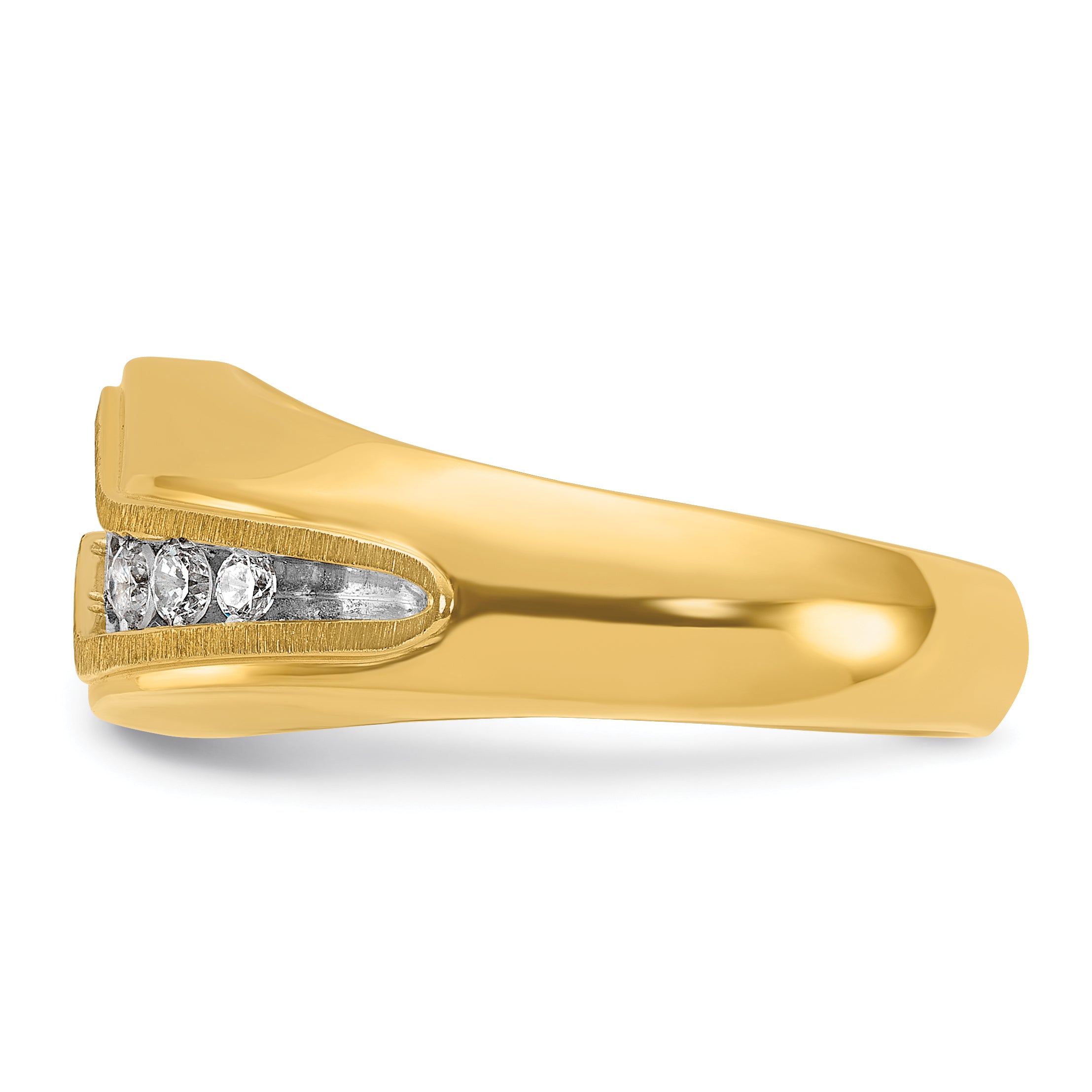 14k Yellow Gold Men's Polished and Satin with White Rhodium 1/2 carat Diamond Complete Ring